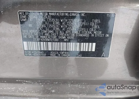 2011 Toyota Rav4 from USA, damaged, VIN 2T3BF4DV9BW101380